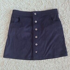 Express Navy Blue Faux Suede Button Front mini skirt high waisted size 0